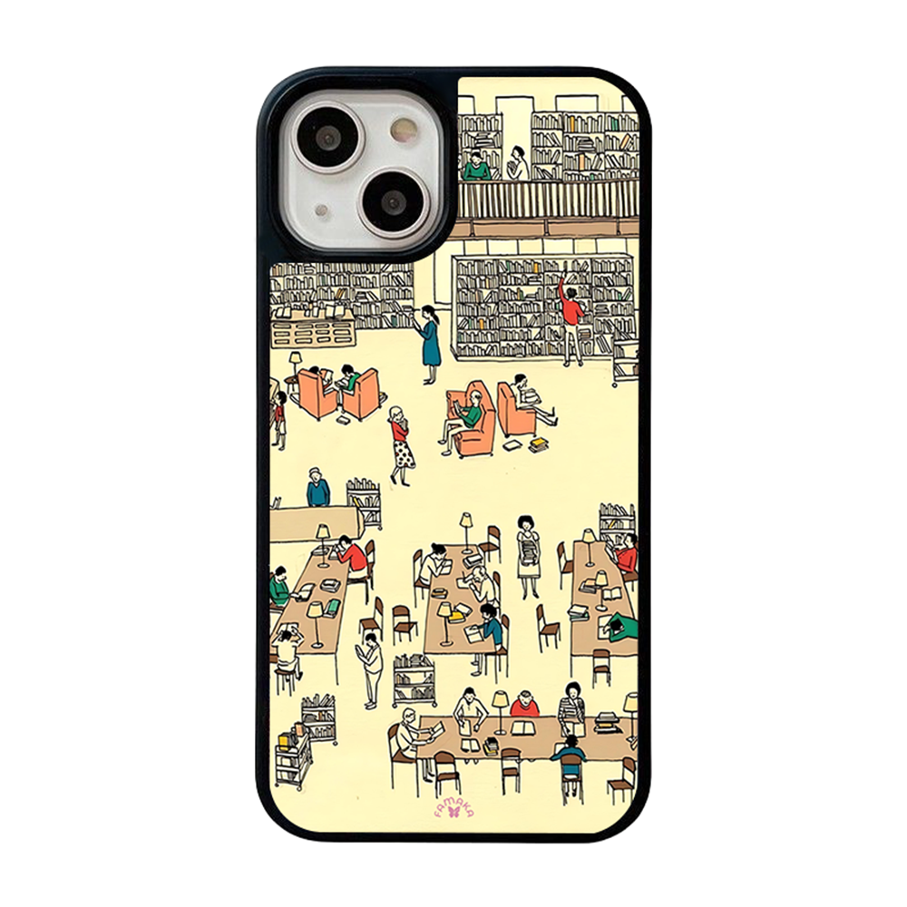 Library iPhone Case – Cozy Reading & Study Scene Illustration, Protective Cover | Famaka