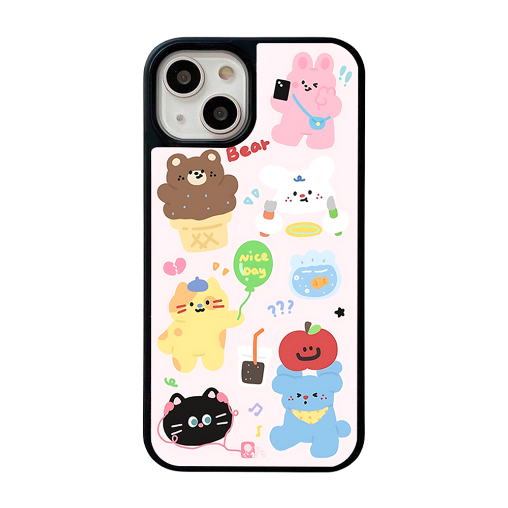 Bears & Friends iPhone Case – Playful Cartoon Animal & Pastel Design, Protective Cover | Famaka
