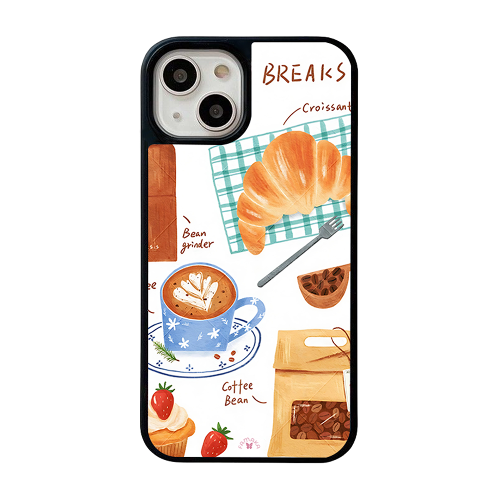 Coffee & Croissant iPhone Case – Cozy Breakfast Illustration, Protective Cover | Famaka