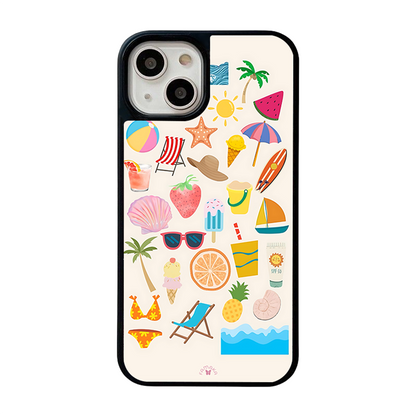 Summer Vibes iPhone Case – Beach Icons, Tropical Fruit & Vacation Illustration, Protective Cover | Famaka
