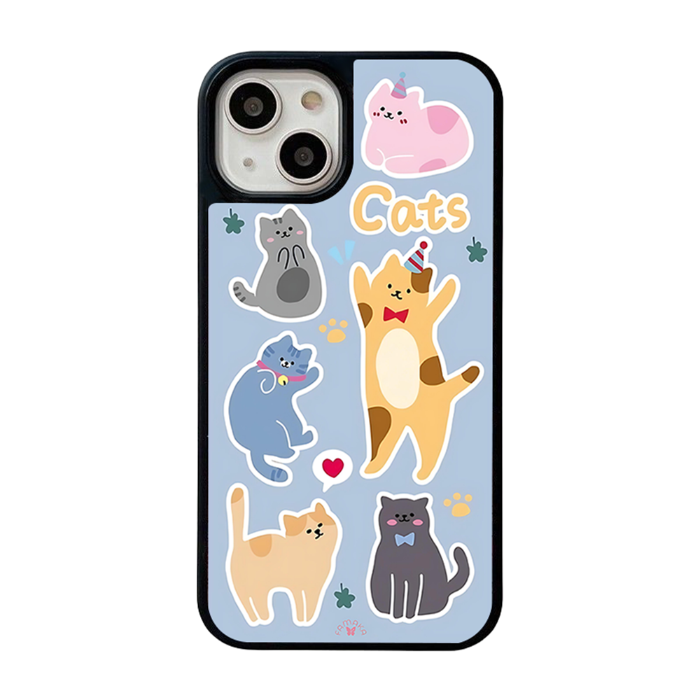 Party Cats iPhone Case – Cute Cartoon Cats in Playful Sticker Style, Protective Cover | Famaka