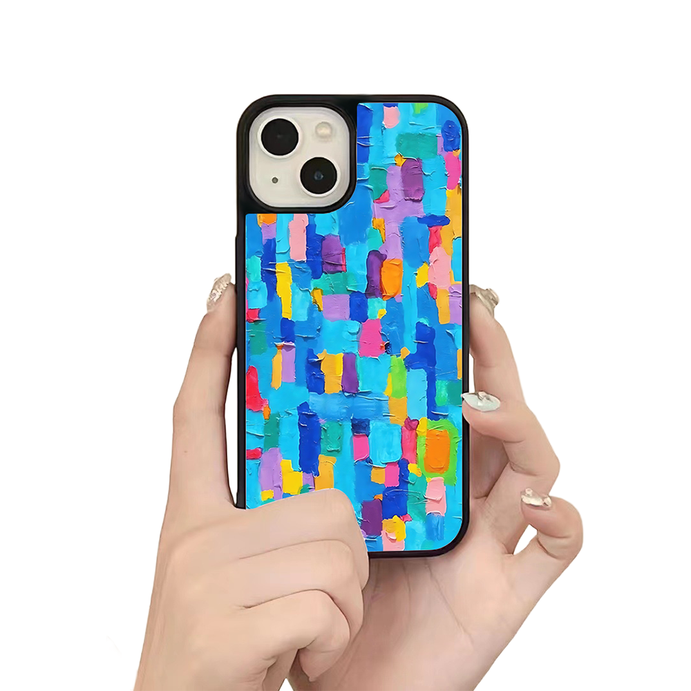 Blue Abstract Paint iPhone Case – Colorful Textured Artistic Design, Protective Cover | FAMAKA