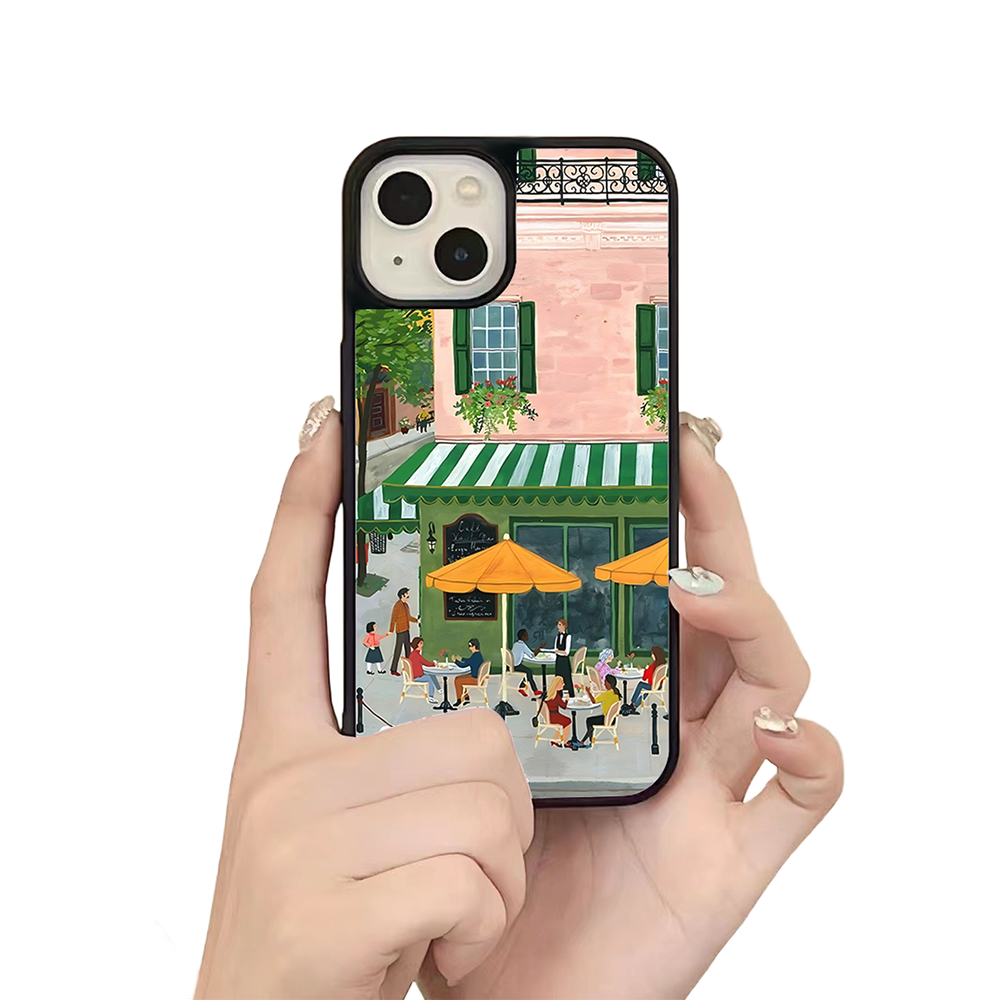 PariCafé Scene iPhone Case – Charming Outdoor Lifestyle Illustration, Protective Cover | FAMAKA