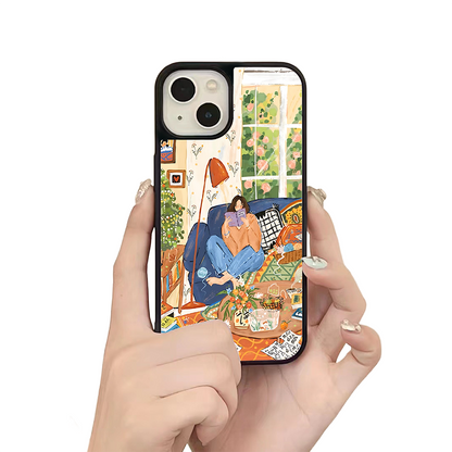 Cozy Reading Room iPhone Case – Relaxing Home Lifestyle Illustration, Protective Cover | Famaka