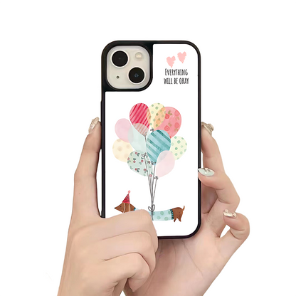 Dachshund Balloons iPhone Case – Cute Dog Cartoon with Uplifting Quote, Protective Cover | Famaka