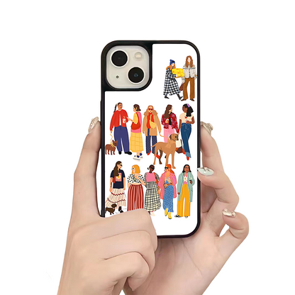 Fashion Girls & Dogs iPhone Case – Trendy Lifestyle Illustration Design, Protective Cover | FAMAKA