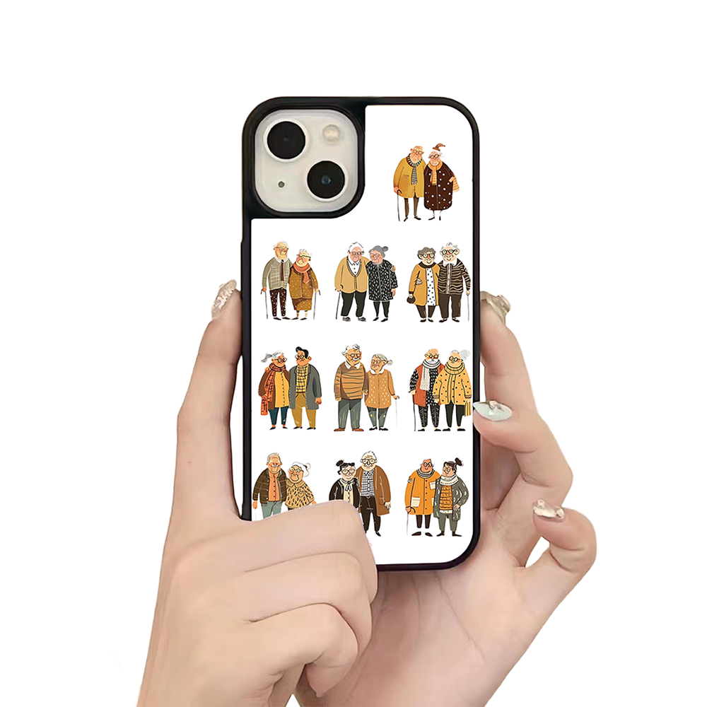 Elderly Couples iPhone Case – Heartwarming Everyday Life Illustration, Protective Cover | Famaka