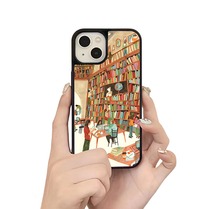 Cozy Library iPhone Case – Artistic Bookstore & Reading Scene Design, Protective Cover | Famaka