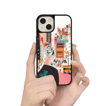 City Street Illustration iPhone Case – Colorful Urban Scene Design, Protective Cover | Famaka