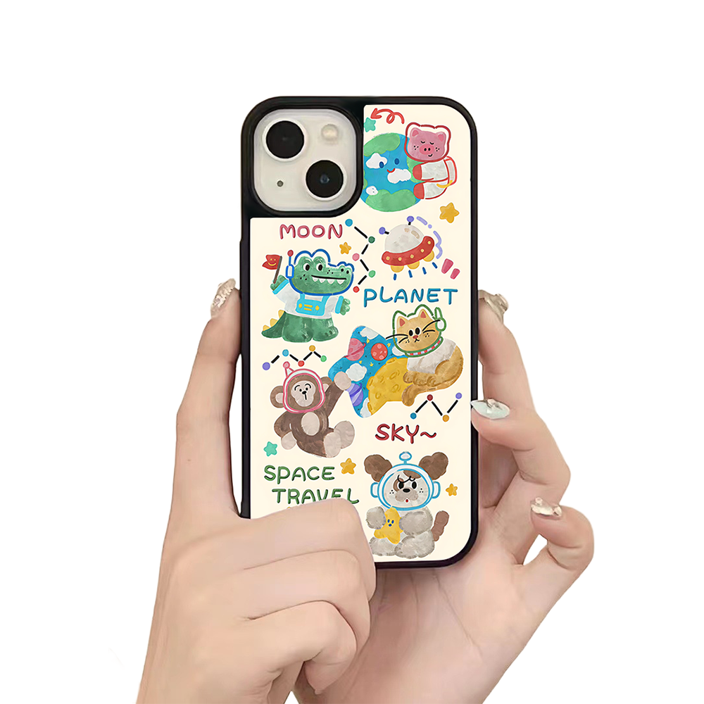 Space Travel Animals iPhone Case – Cute Cartoon Pets in Space Suits, Protective Cover | Famaka