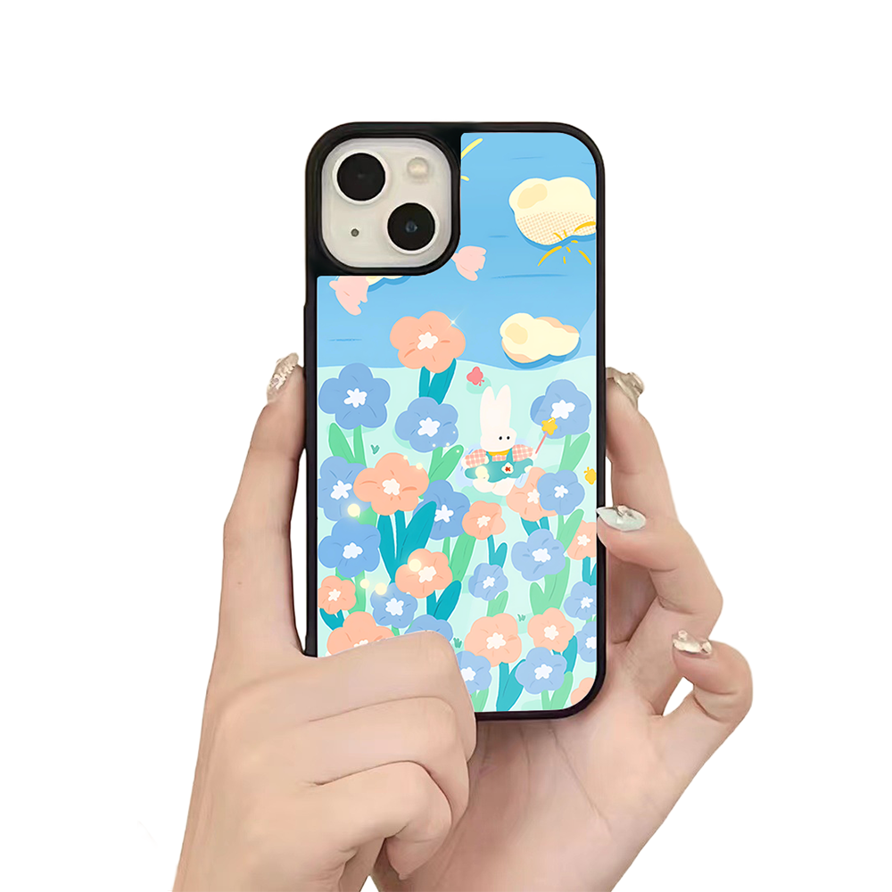 Bunny in Flower Field iPhone Case – Cute Rabbit Cartoon with Floral Design, Protective Cover | Famaka
