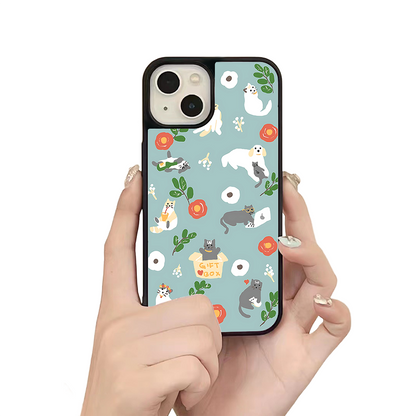 Cats and Flowers iPhone Case – Playful Feline & Floral Illustration, Protective Cover | Famaka