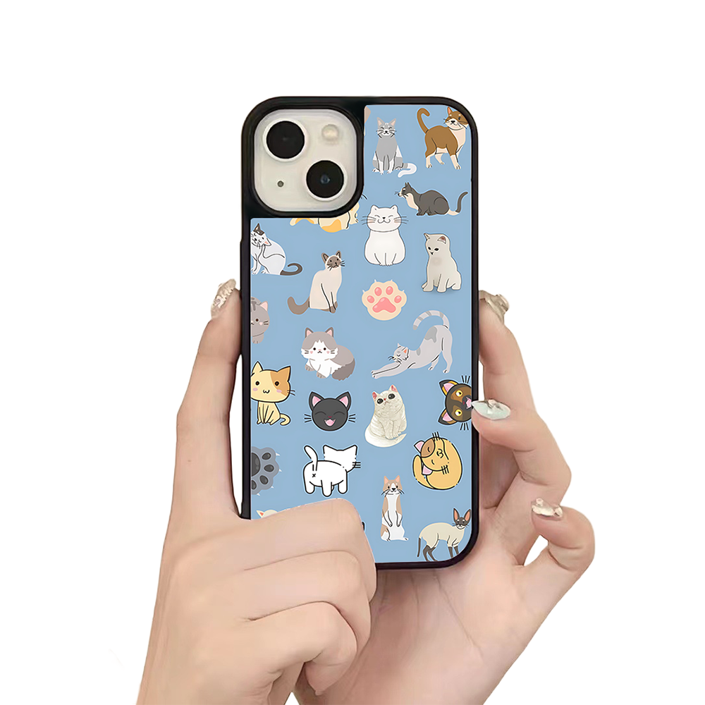Cartoon Cats Pattern iPhone Case – Cute Cat Illustration Design, Protective Cover | Famaka