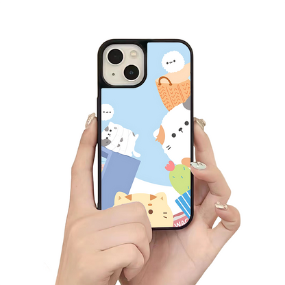 Cute Pets Cartoon iPhone Case – Adorable Cat & Puppy Illustration, Protective Cover | Famaka