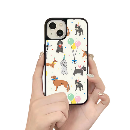 Party Dogs Celebration iPhone Case – Fun Cartoon Dogs with Balloons & Hats, Protective Cover | Famaka