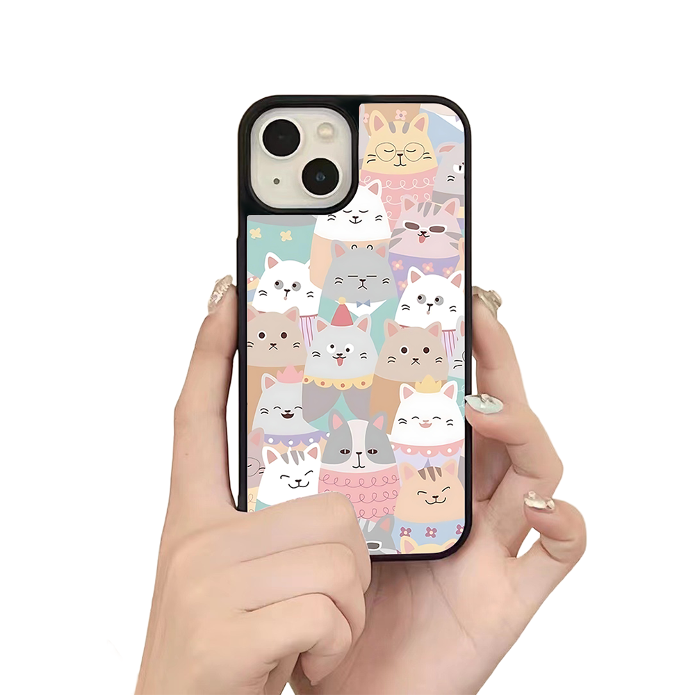 Happy Cats iPhone Case – Colorful Cartoon Feline Illustration, Protective Cover | Famaka