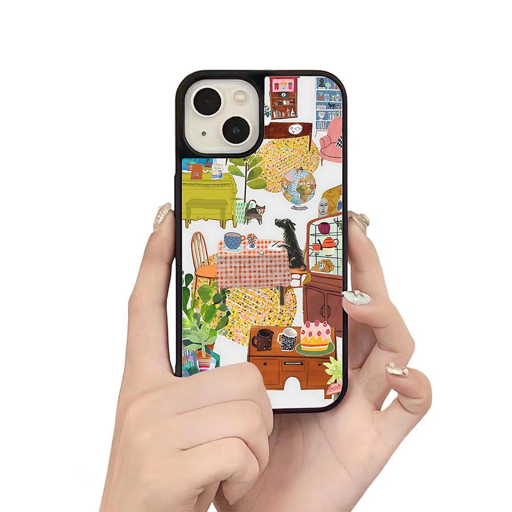 Cozy Home Scene iPhone Case – Artistic Living Room Illustration, Protective Cover | Famaka