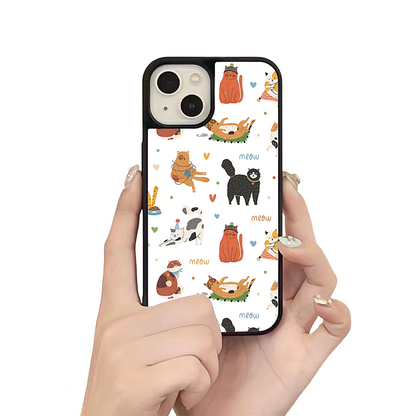 Playful Cats iPhone Case – Cute Cartoon Cat Illustration, Protective Cover | Famaka