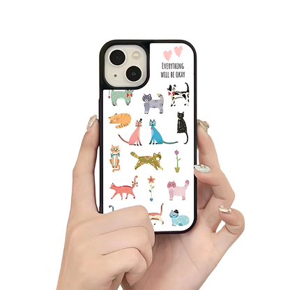 Whimsical Cartoon Cats iPhone Case – Fun Colorful Cat Illustration, Protective Cover | Famaka