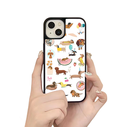 Dachshund Party iPhone Case – Fun Cartoon Sausage Dog Illustration, Protective Cover | Famaka