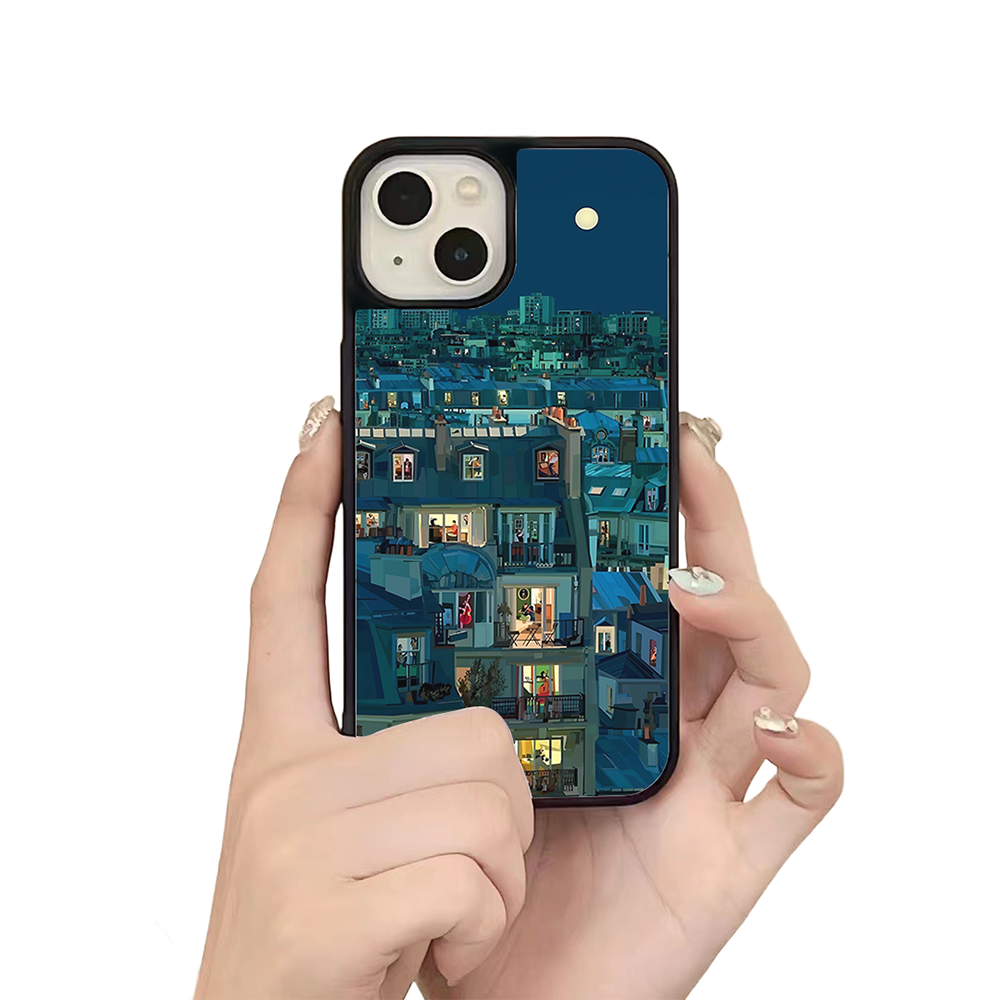 Night City Windows iPhone Case – Cozy Evening Apartment Illustration, Protective Cover | Famaka