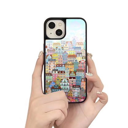 Colorful Houses iPhone Case – Artistic Cityscape Illustration, Protective Cover | Famaka