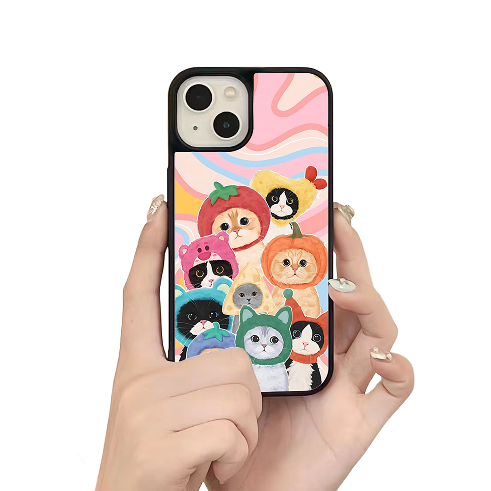 Fruit Hat Cats iPhone Case – Cute Cartoon Cats in Colorful Costumes, Protective Cover | Famaka