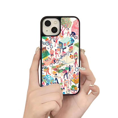 Farmers Market iPhone Case – Colorful Street Market Illustration, Protective Cover | Famaka