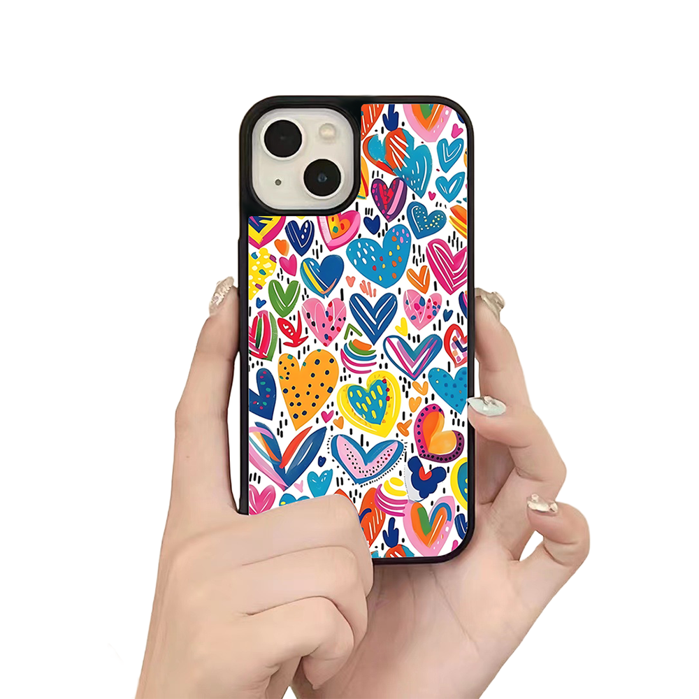 Colorful Hearts iPhone Case – Bright Hand-Drawn Love Illustration, Protective Cover | FAMAKA