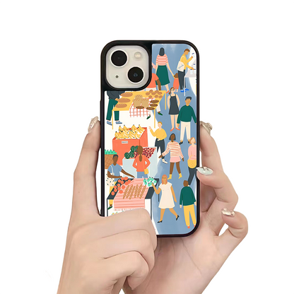 Street Market iPhone Case – Modern City Life Market Scene Illustration, Protective Cover | Famaka