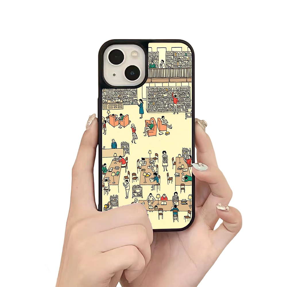 Library iPhone Case – Cozy Reading & Study Scene Illustration, Protective Cover | Famaka