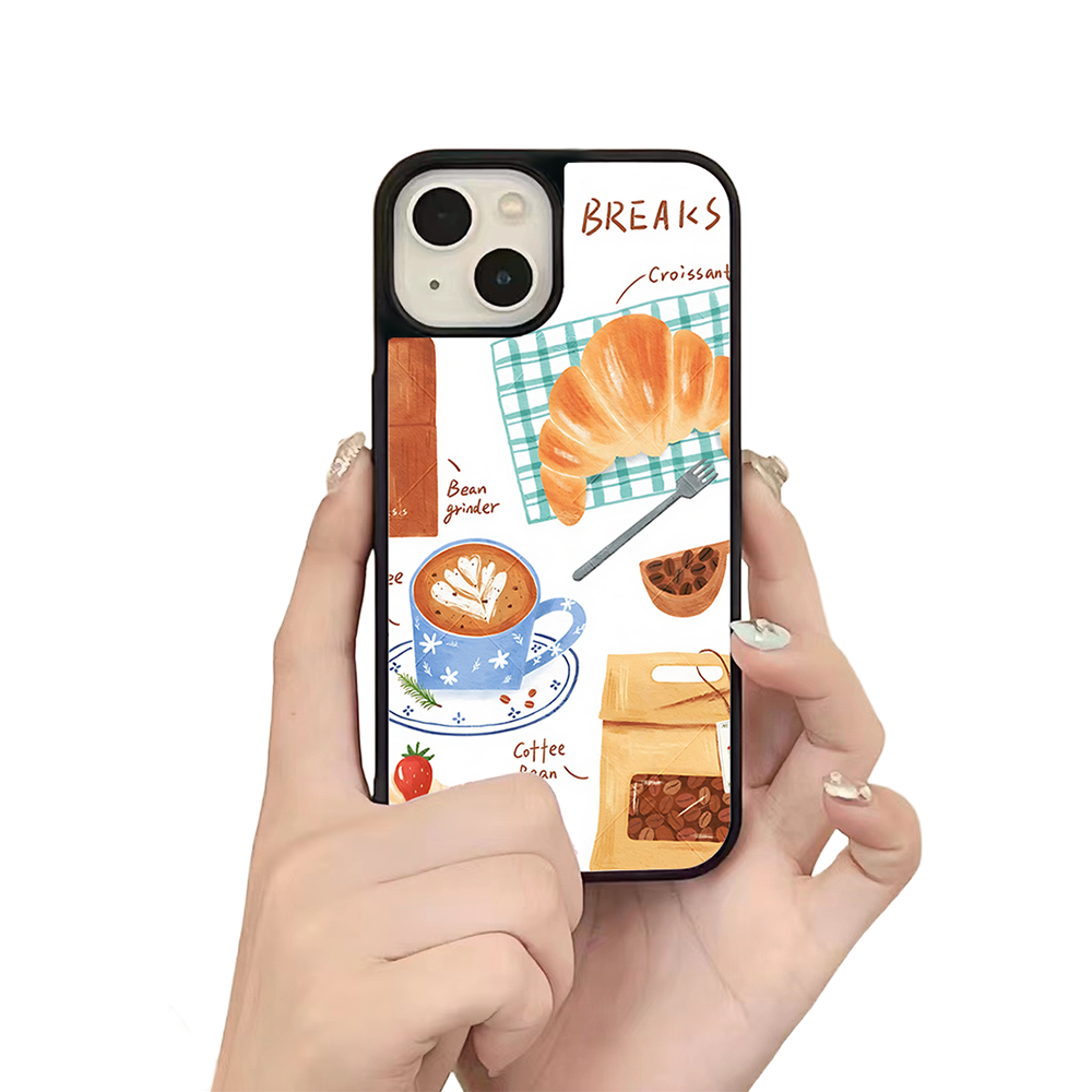 Coffee & Croissant iPhone Case – Cozy Breakfast Illustration, Protective Cover | Famaka