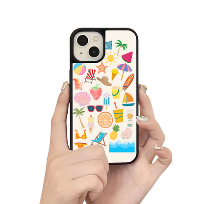Summer Vibes iPhone Case – Beach Icons, Tropical Fruit & Vacation Illustration, Protective Cover | Famaka