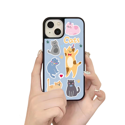 Party Cats iPhone Case – Cute Cartoon Cats in Playful Sticker Style, Protective Cover | Famaka