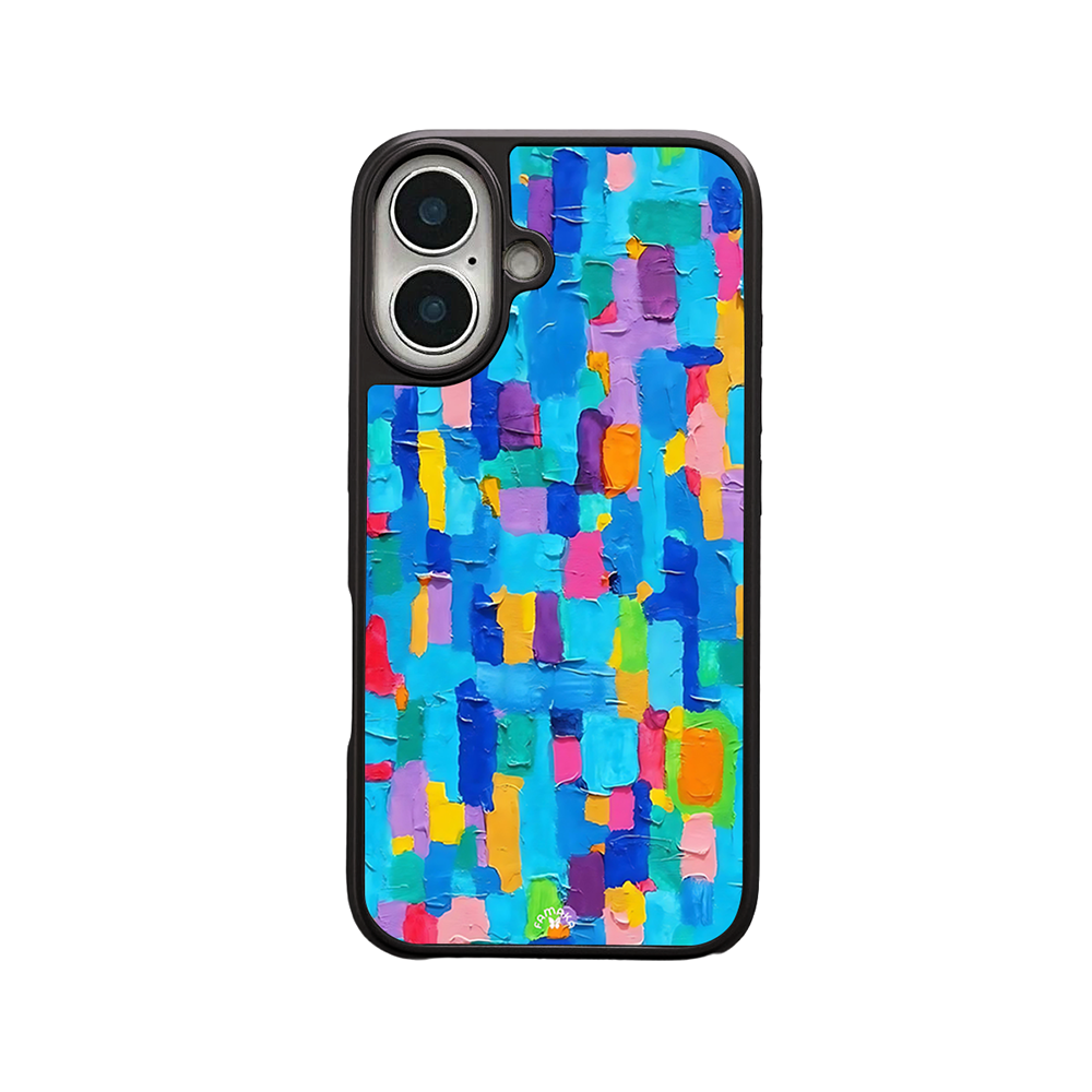 Blue Abstract Paint iPhone Case – Colorful Textured Artistic Design, Protective Cover | FAMAKA