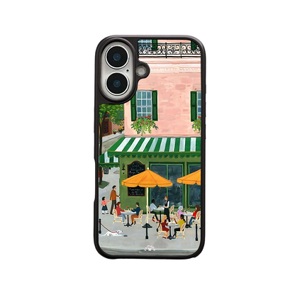 PariCafé Scene iPhone Case – Charming Outdoor Lifestyle Illustration, Protective Cover | FAMAKA