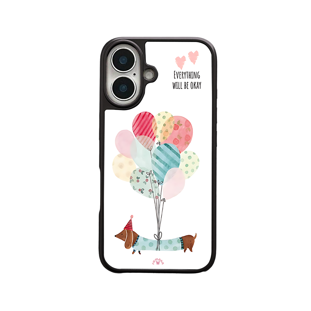 Dachshund Balloons iPhone Case – Cute Dog Cartoon with Uplifting Quote, Protective Cover | Famaka