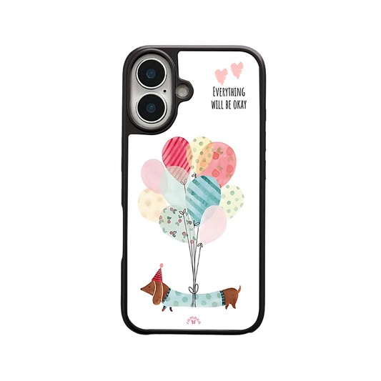Dachshund Balloons iPhone Case – Cute Dog Cartoon with Uplifting Quote, Protective Cover | Famaka