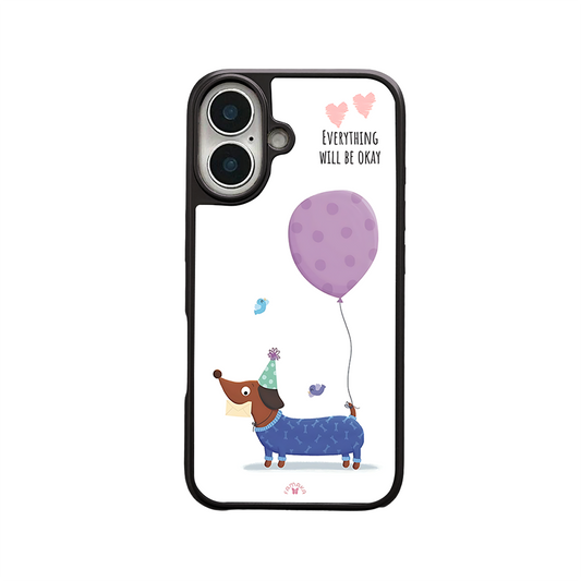 Dachshund with Balloon iPhone Case – Cute Dog Cartoon with Positive Quote, Protective Cover | Famaka