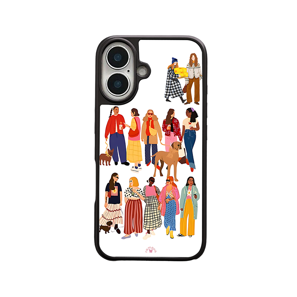 Fashion Girls & Dogs iPhone Case – Trendy Lifestyle Illustration Design, Protective Cover | FAMAKA