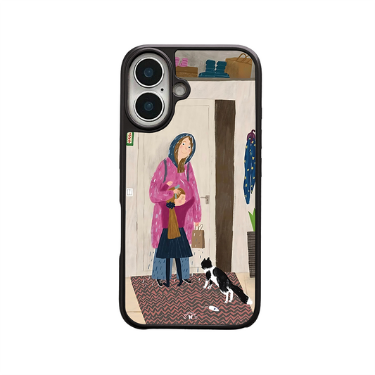 Rainy Day Mom & Child iPhone Case – Cozy Family Lifestyle Illustration, Protective Cover | Famaka