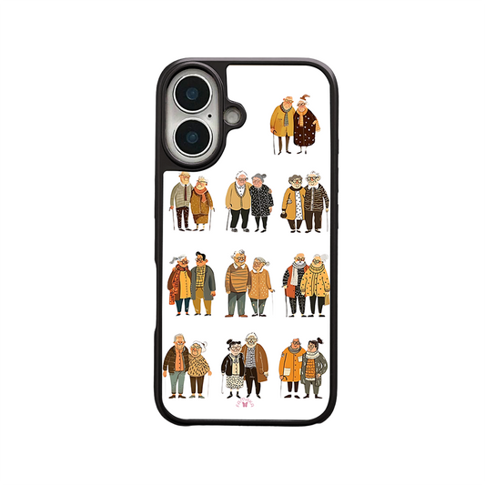 Elderly Couples iPhone Case – Heartwarming Everyday Life Illustration, Protective Cover | Famaka