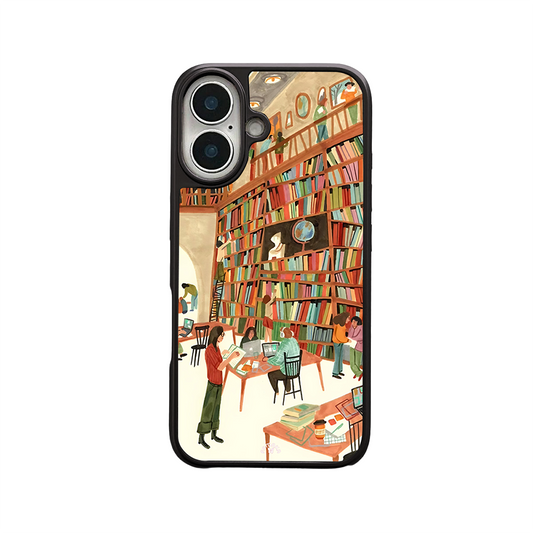Cozy Library iPhone Case – Artistic Bookstore & Reading Scene Design, Protective Cover | Famaka