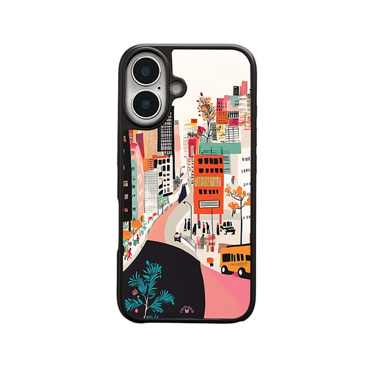 City Street Illustration iPhone Case – Colorful Urban Scene Design, Protective Cover | Famaka