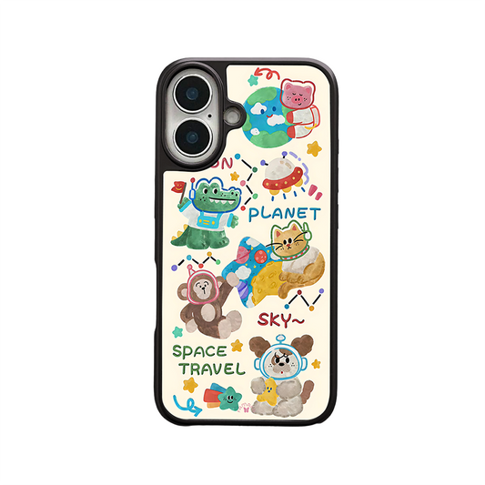 Space Travel Animals iPhone Case – Cute Cartoon Pets in Space Suits, Protective Cover | Famaka