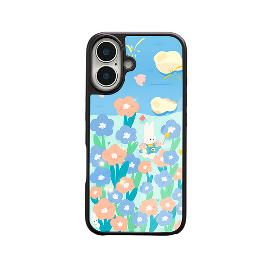 Bunny in Flower Field iPhone Case – Cute Rabbit Cartoon with Floral Design, Protective Cover | Famaka