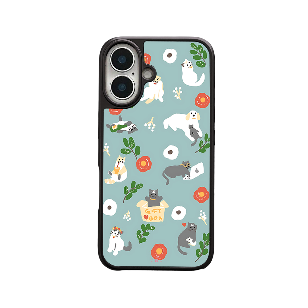 Cats and Flowers iPhone Case – Playful Feline & Floral Illustration, Protective Cover | Famaka