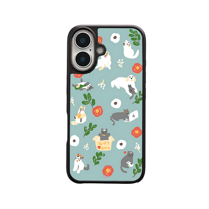 Cats and Flowers iPhone Case – Playful Feline & Floral Illustration, Protective Cover | Famaka