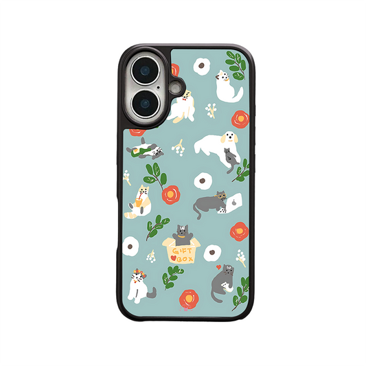 Cats and Flowers iPhone Case – Playful Feline & Floral Illustration, Protective Cover | Famaka