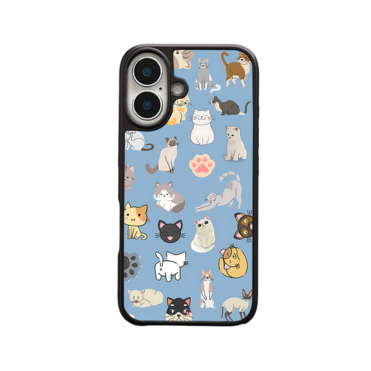 Cartoon Cats Pattern iPhone Case – Cute Cat Illustration Design, Protective Cover | Famaka